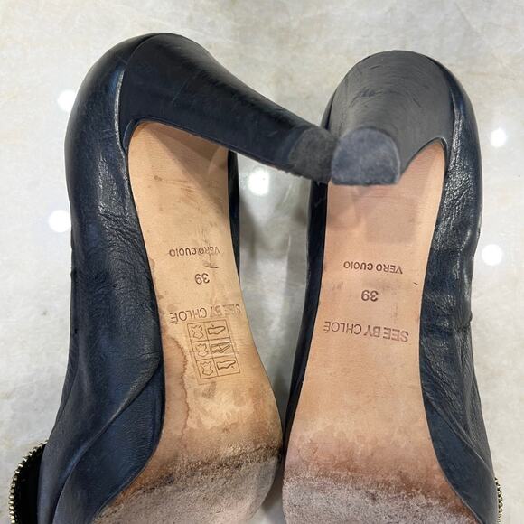 SEE BY Chloe black leather zipper pumps Sz 39/9 - Picture 6 of 10